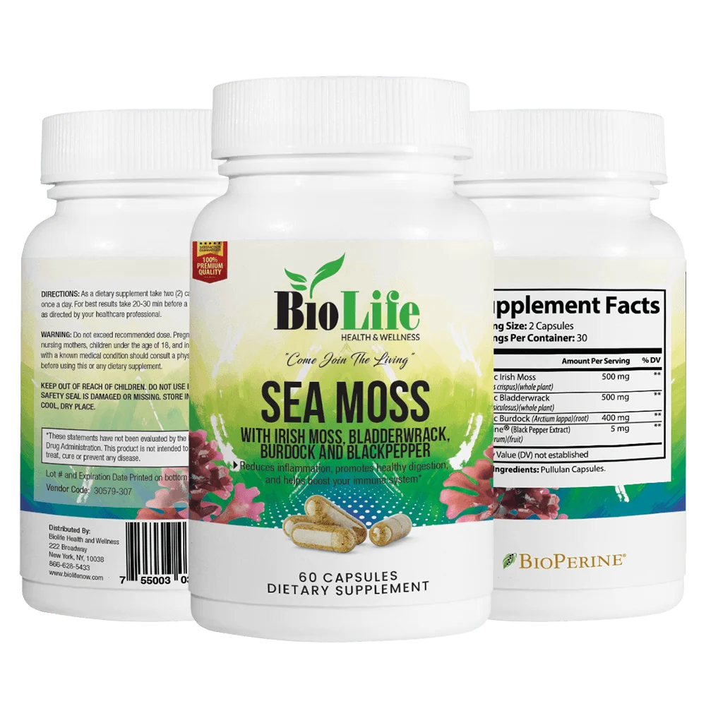 Sea Moss with Irish Moss, Bladderwrack, Burdock and Black Pepper (60 Capsules) D1938