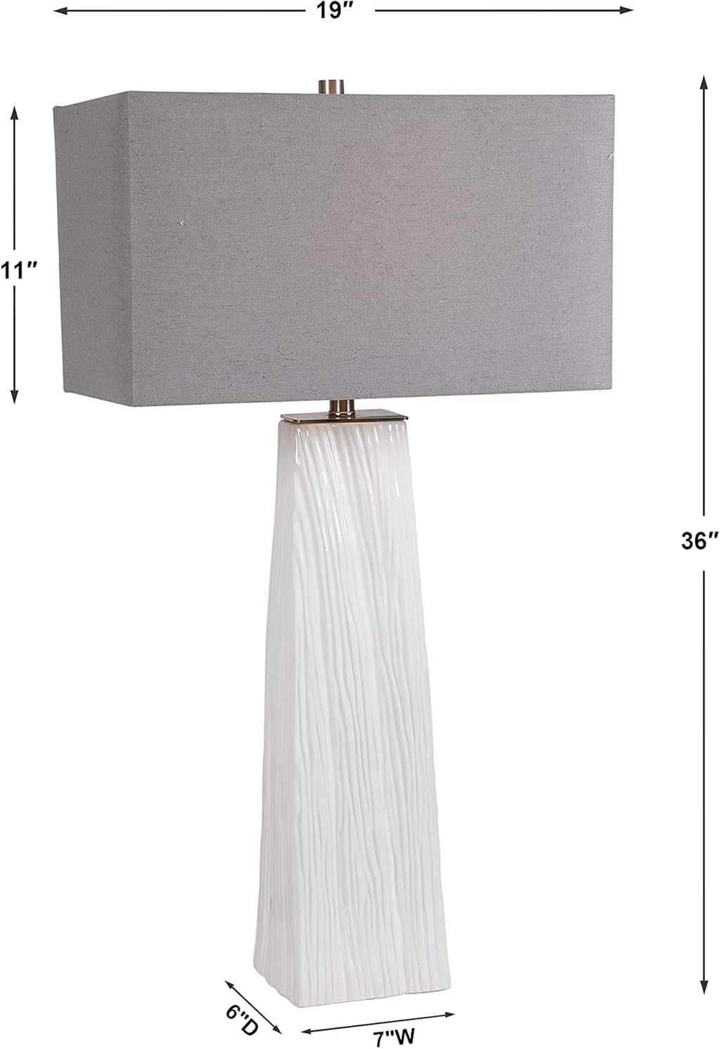1 Light Table Lamp Gloss White Brushed Nickel Gray Linen Shade E97947