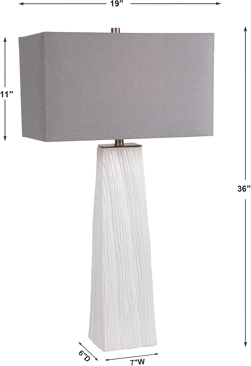 1 Light Table Lamp Gloss White Brushed Nickel Gray Linen Shade E97947