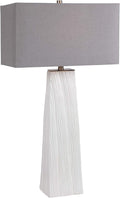 1 Light Table Lamp Gloss White Brushed Nickel Gray Linen Shade E97947