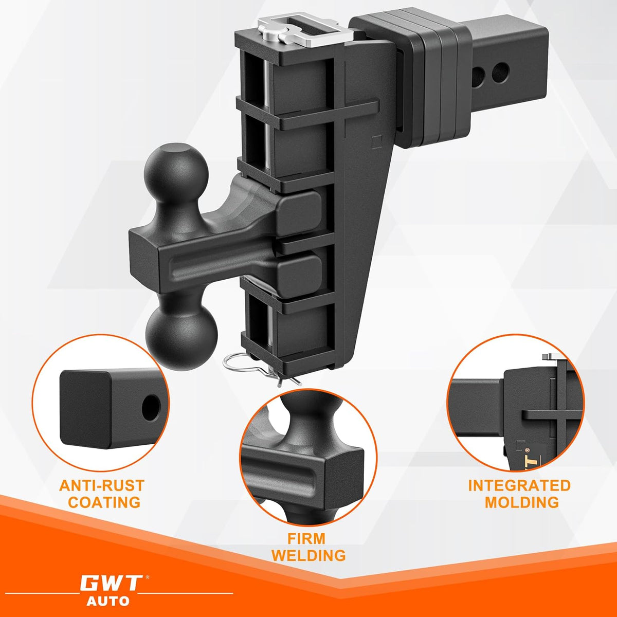 2" & 2-5/16" Dual-Ball Adjustable Trailer Hitch, 6 Inch Drop/Rise, 25,000 LBS GTW, Black M459
