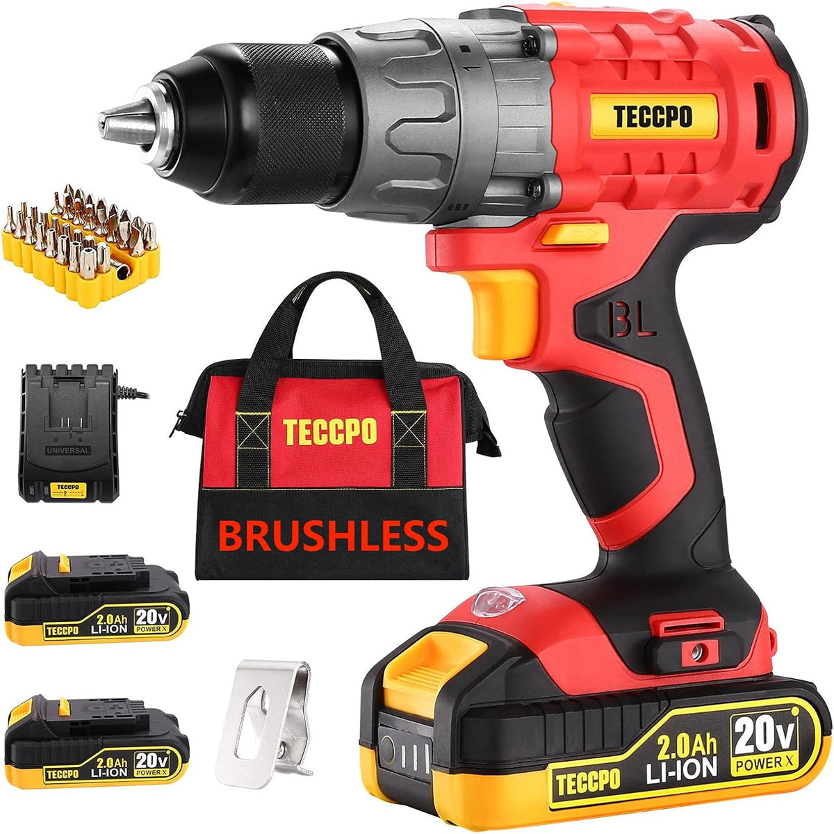 20V Brushless Cordless Drill Set with 2 Batteries and Case Y89078