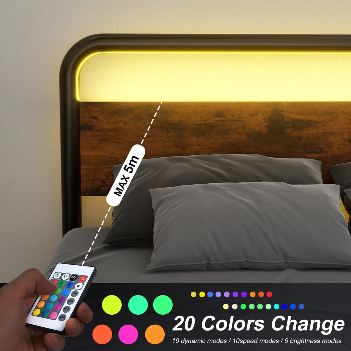 King Size LED Headboard Metal Platform Bed Frame B8530