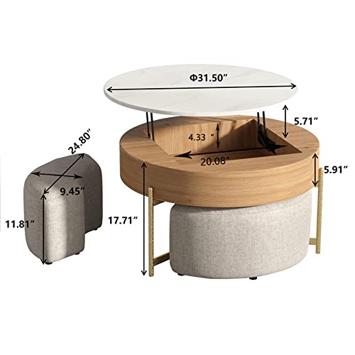 Black Lift Top Round Coffee Table with Stools L3605