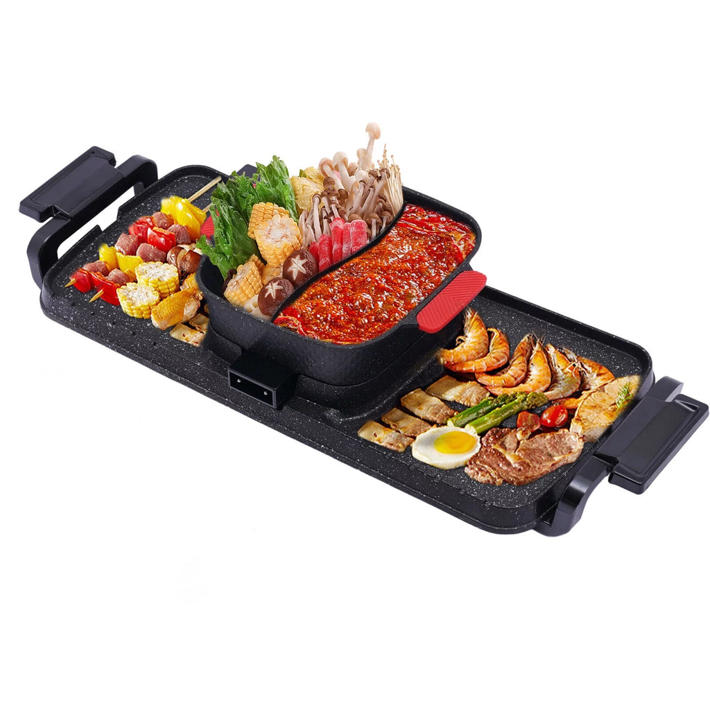 2200W 2 in 1 Electric Smokeless Grill and Hot Pot H615526