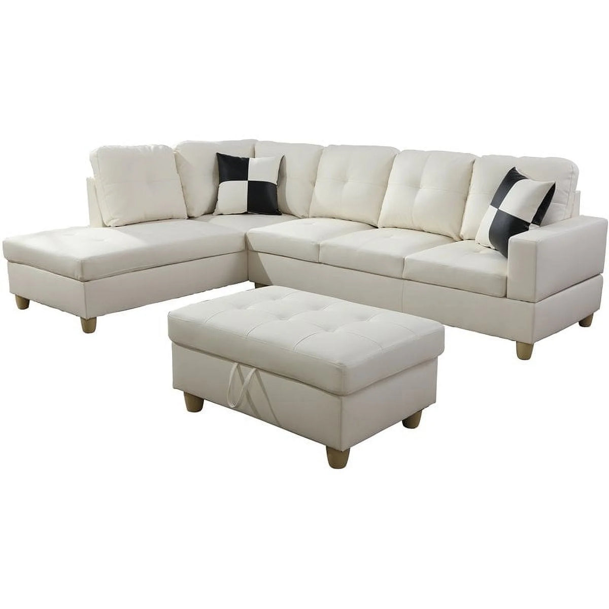Off White Left-Facing Sectional & Ottoman G513