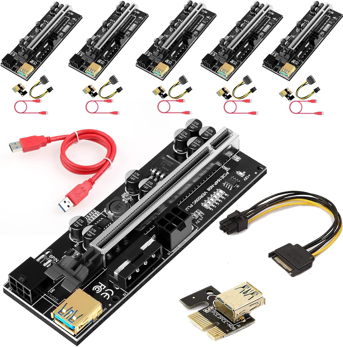 6 Pack PCI-E GPU Riser with 60cm USB 3.0 Cable T74030