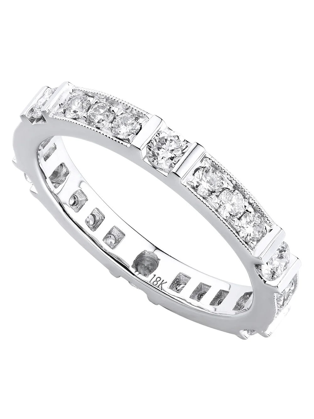 18K White Gold Pave Diamond Ladies Wedding Band Ring Size 6.5 0.77cttw W174656