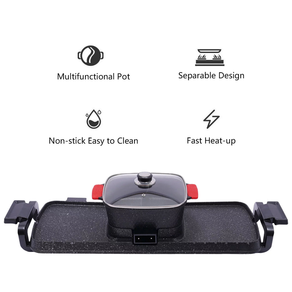 2200W 2 in 1 Electric Smokeless Grill and Hot Pot H615526
