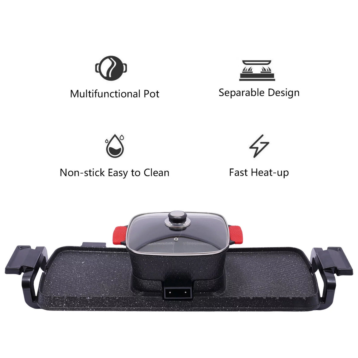 2200W 2 in 1 Electric Smokeless Grill and Hot Pot H615526