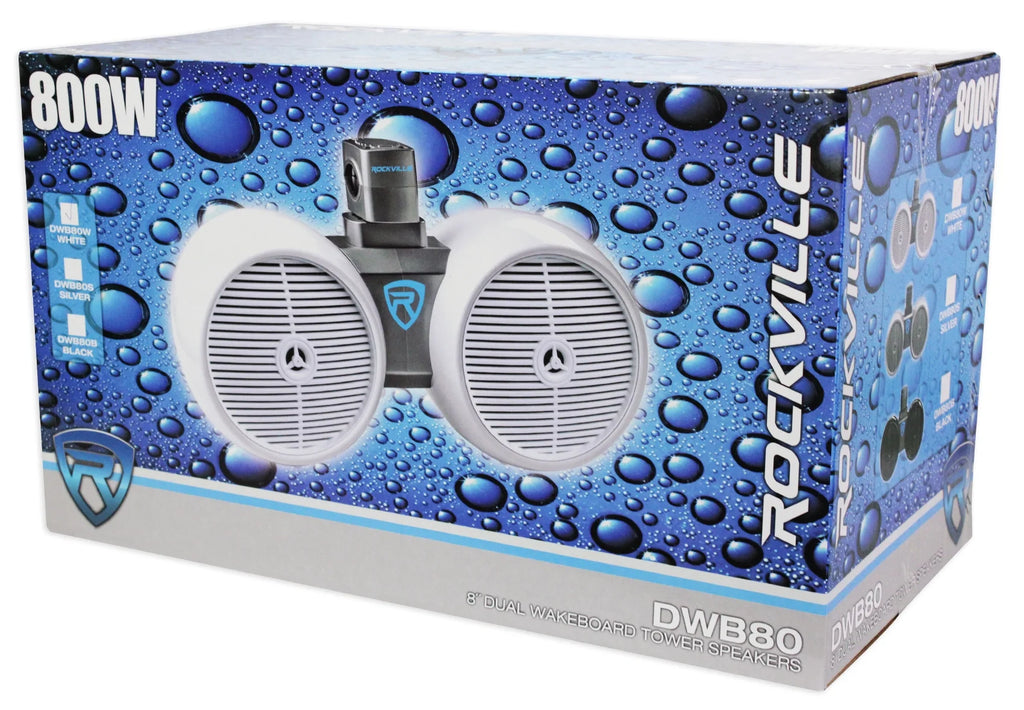 Dual 8" White 800 Watt Marine Wakeboard Tower Speaker System P100989