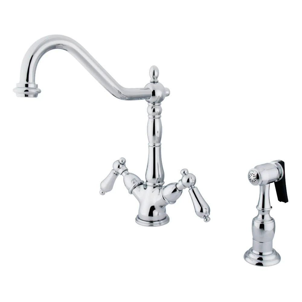 Polished Chrome Double Handle Kitchen Faucet with Side Sprayer A916