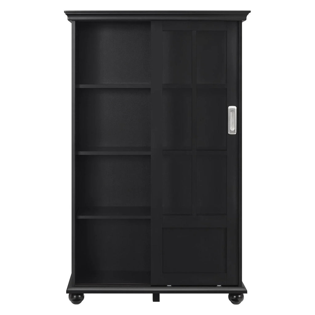 Black Bookcase with Sliding Glass Doors B426