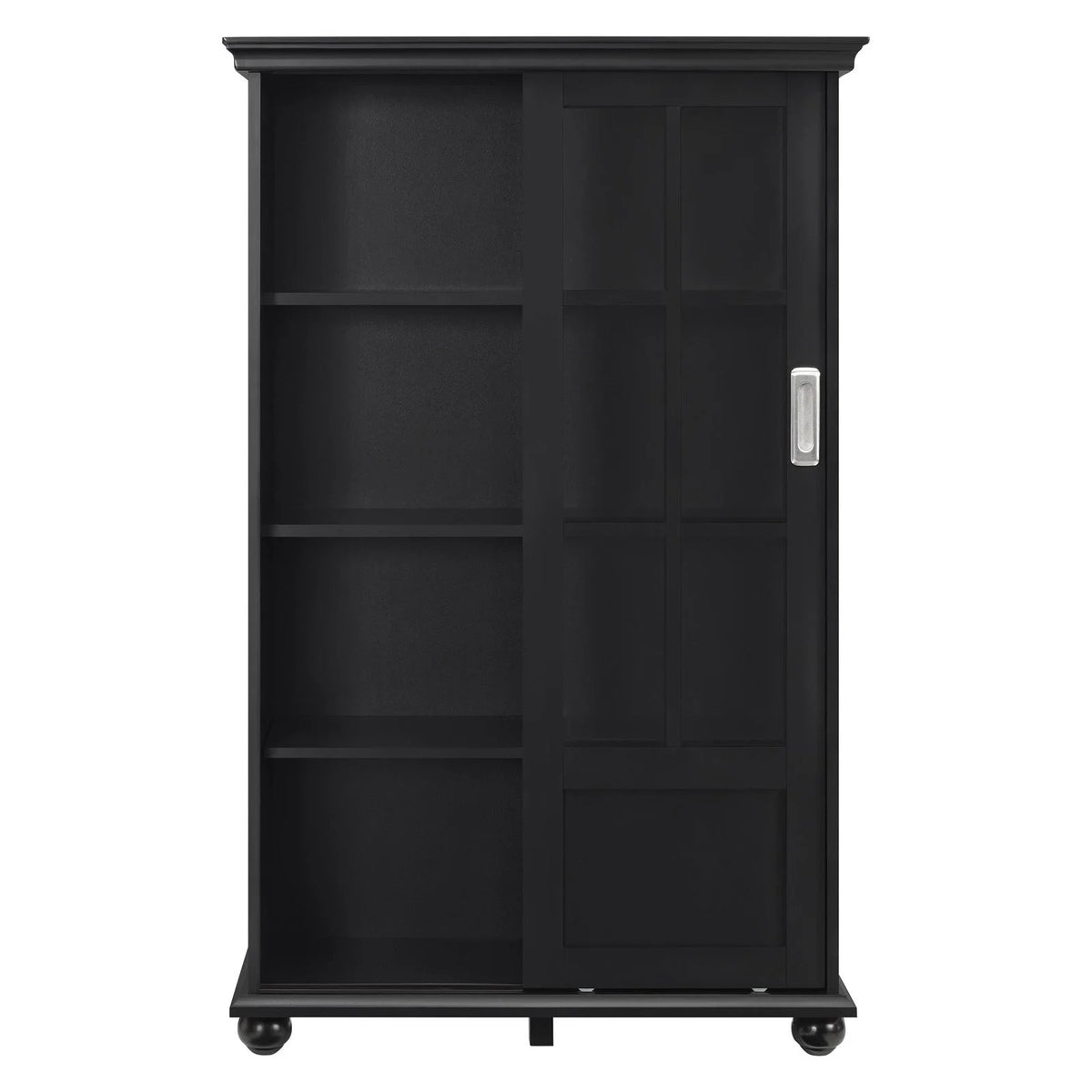 Black Bookcase with Sliding Glass Doors B426
