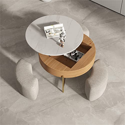 Black Lift Top Round Coffee Table with Stools L3605