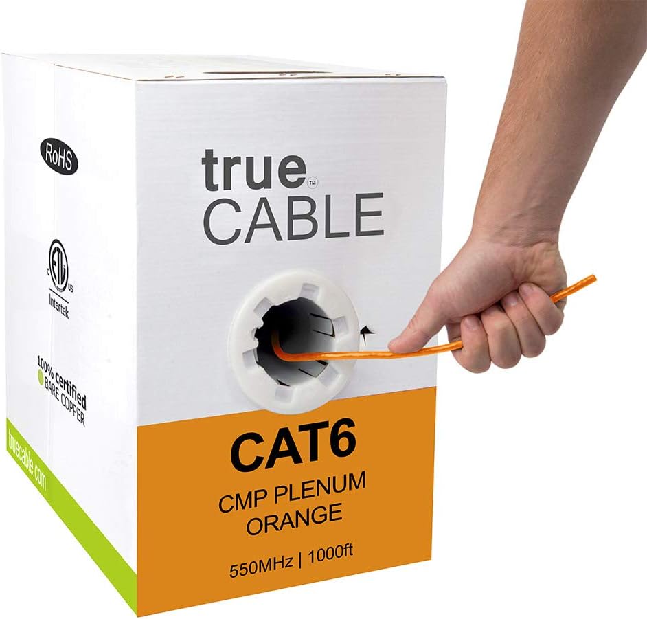 Cat6 Plenum 1000ft Blue 23AWG 4 Pair Solid Bare Copper 550MHz UTP Bulk Ethernet Cable G50896