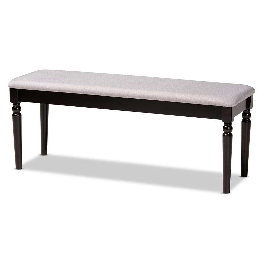Grey Fabric Upholstered Dark Brown Wood Dining Bench C71024