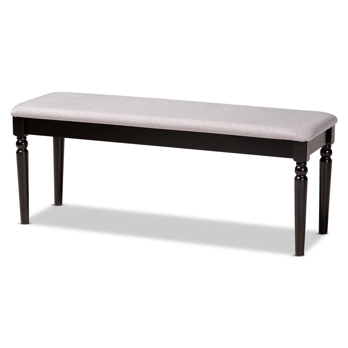 Grey Fabric Upholstered Dark Brown Wood Dining Bench C71024