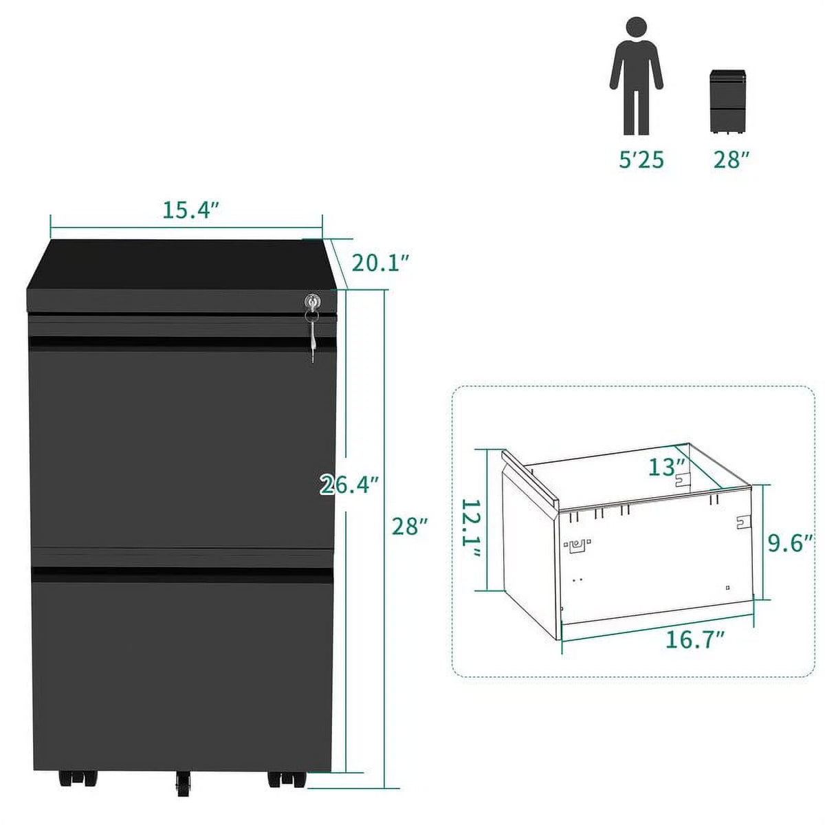 2 Drawer Locking Steel File Cabinet A495