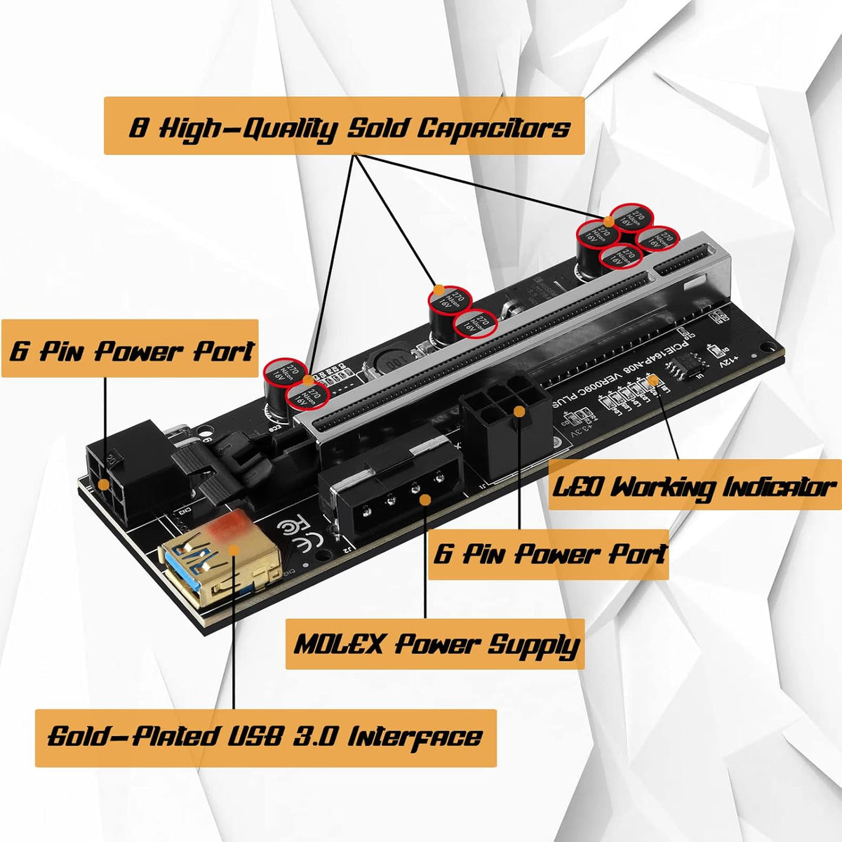 6 Pack PCI-E GPU Riser with 60cm USB 3.0 Cable T74030