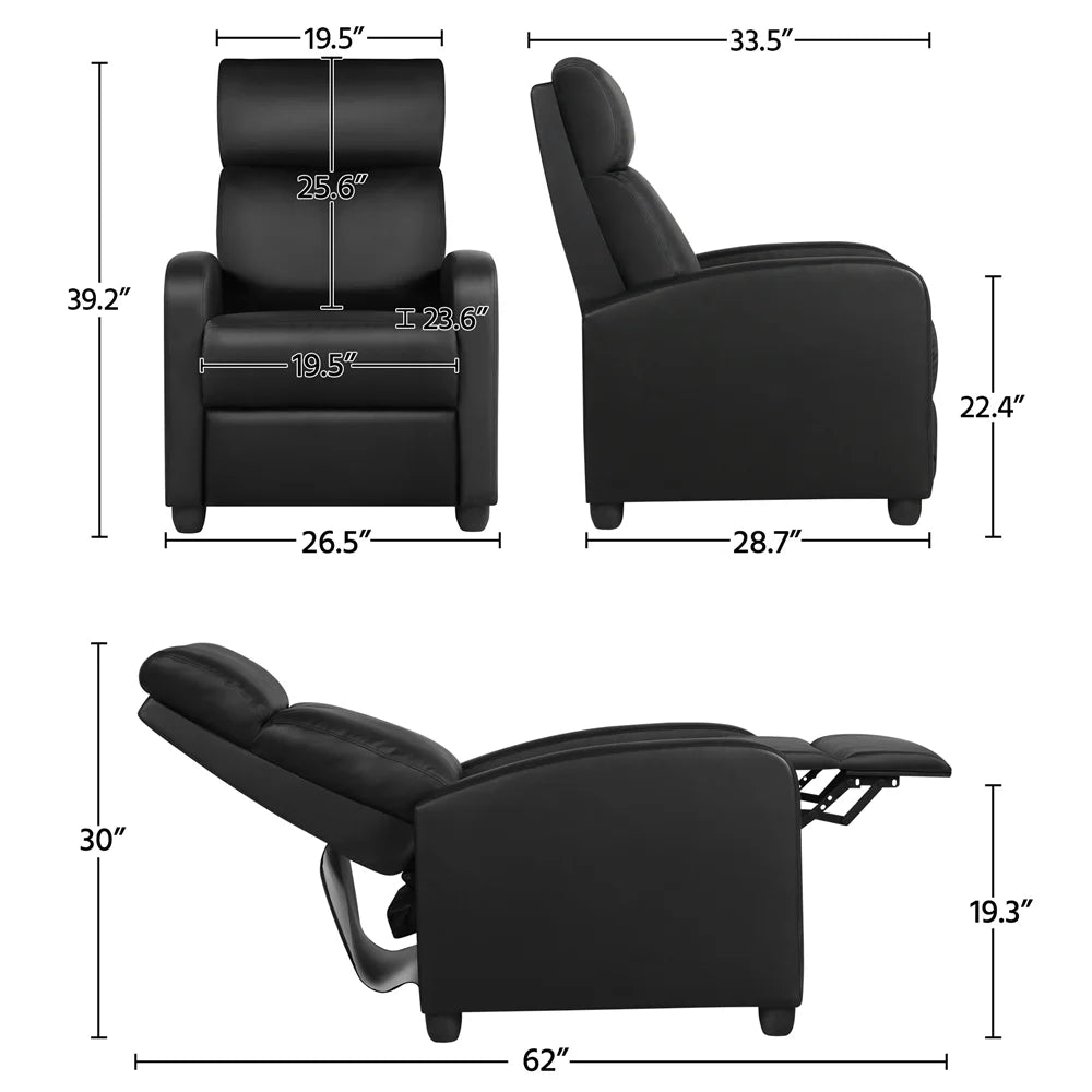 2pcs Black PU Leather Recliner Chair G371301
