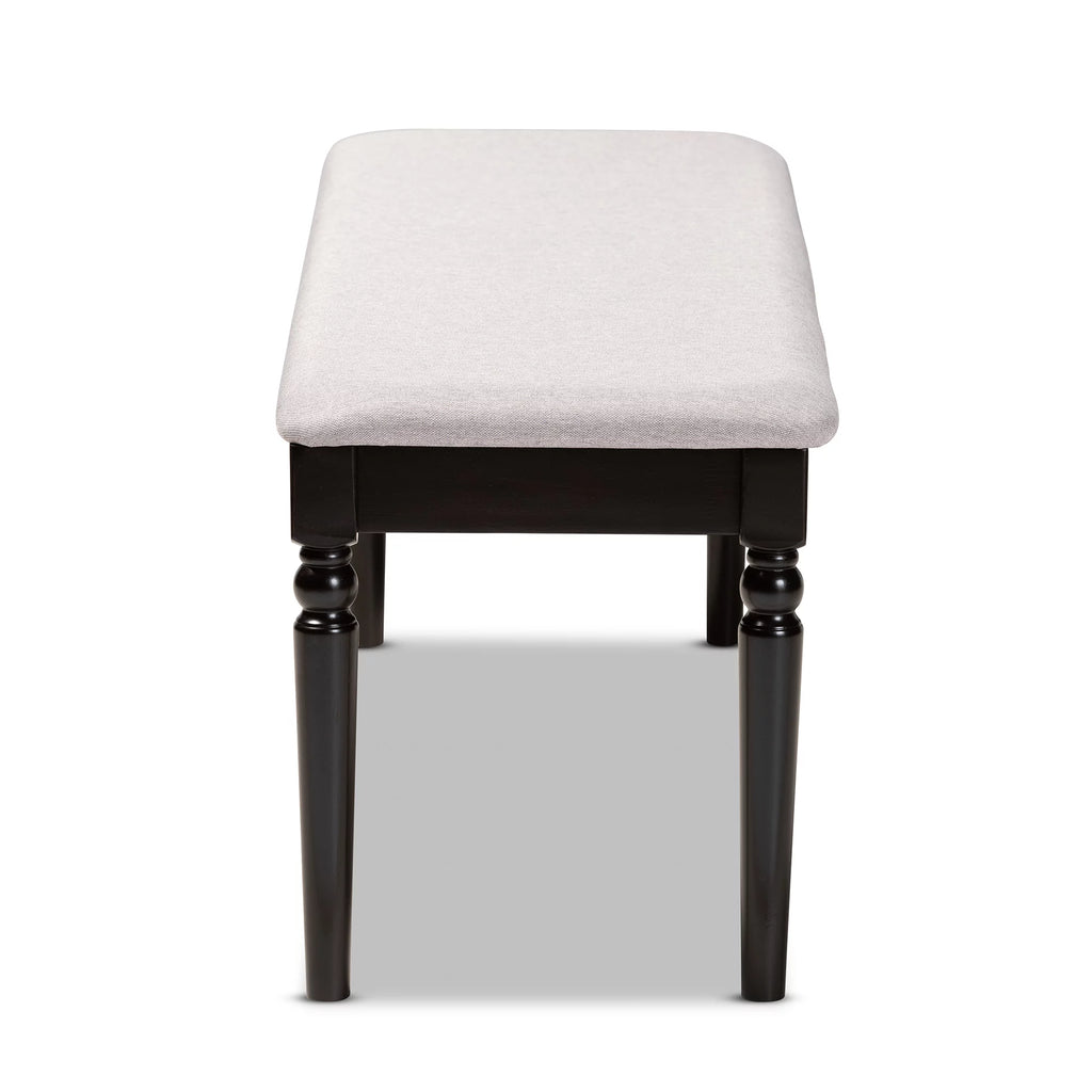 Grey Fabric Upholstered Dark Brown Wood Dining Bench C71024
