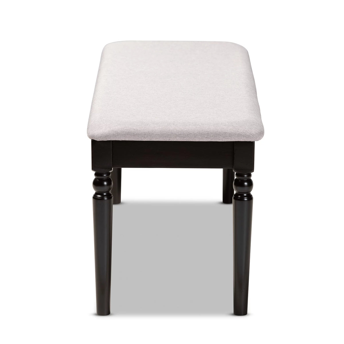Grey Fabric Upholstered Dark Brown Wood Dining Bench C71024