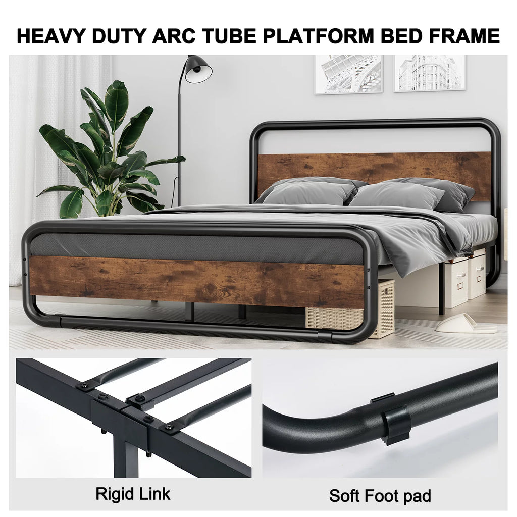 King Size LED Headboard Metal Platform Bed Frame B8530