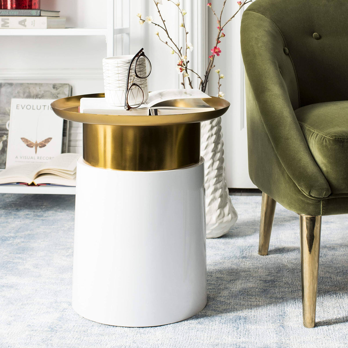 Gold White Tray Top Side Table O30319