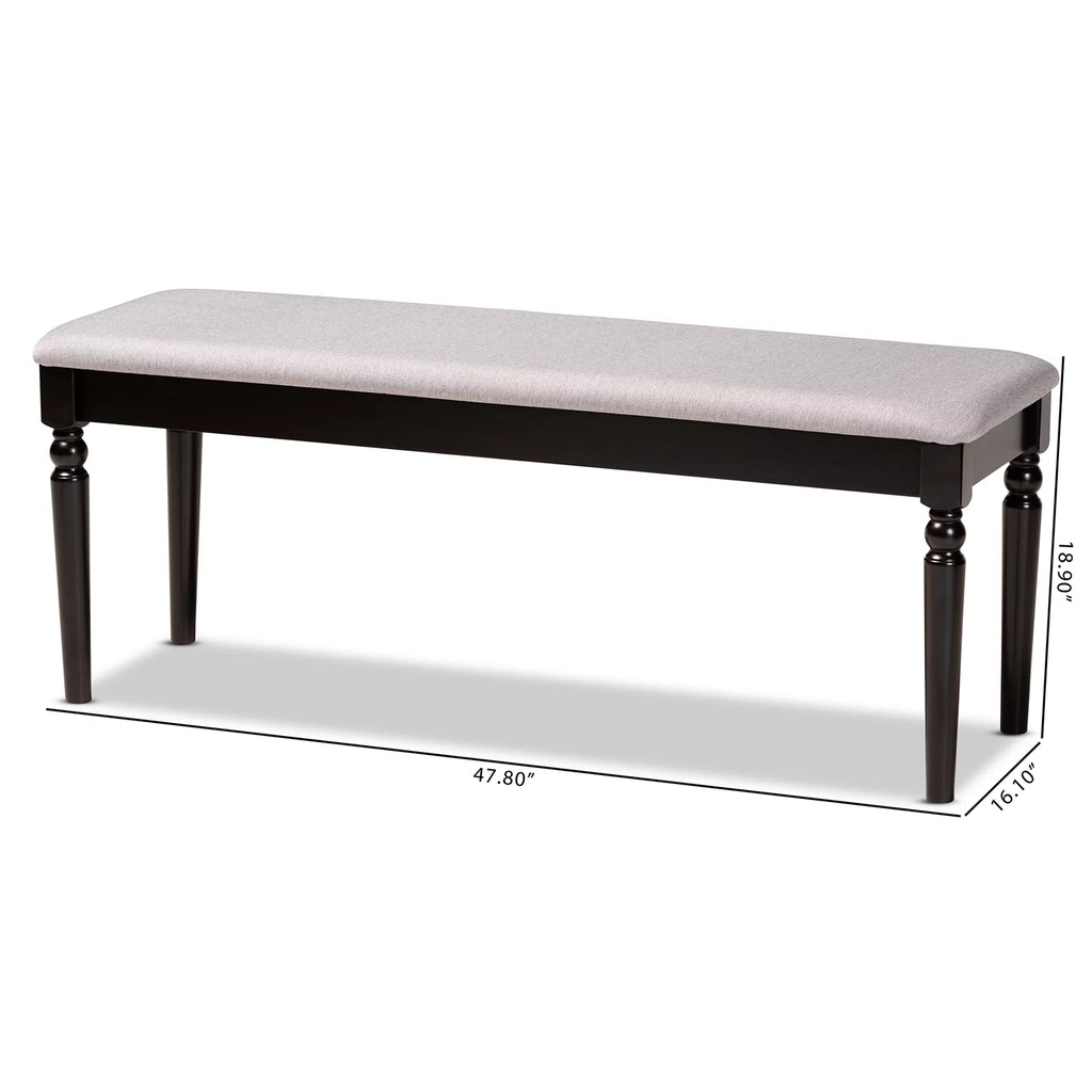 Grey Fabric Upholstered Dark Brown Wood Dining Bench C71024