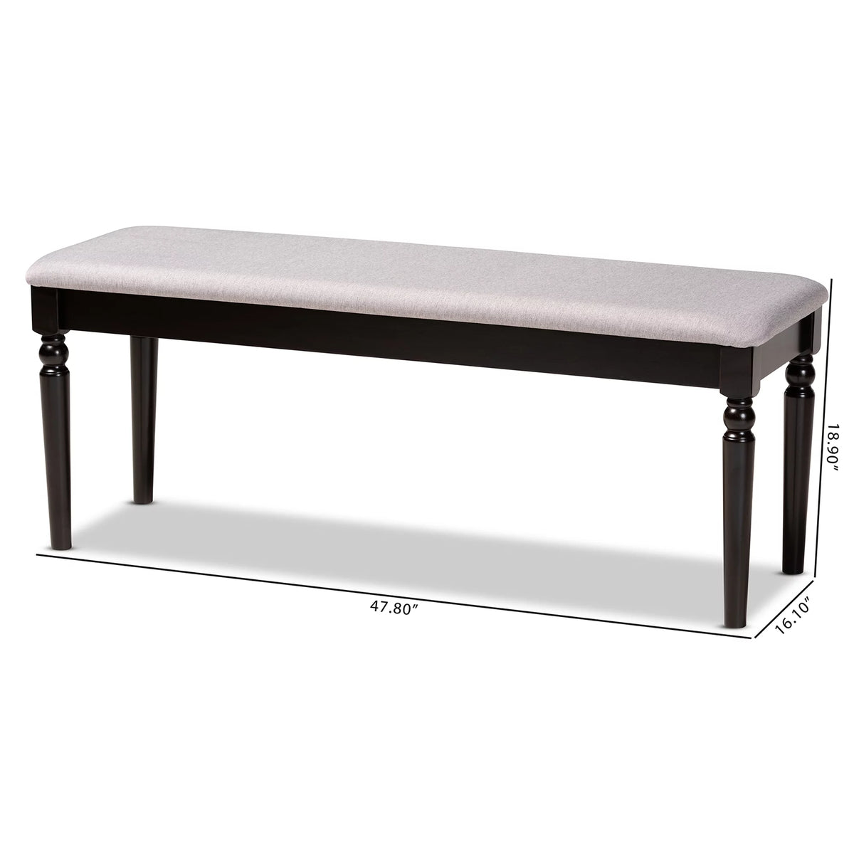 Grey Fabric Upholstered Dark Brown Wood Dining Bench C71024