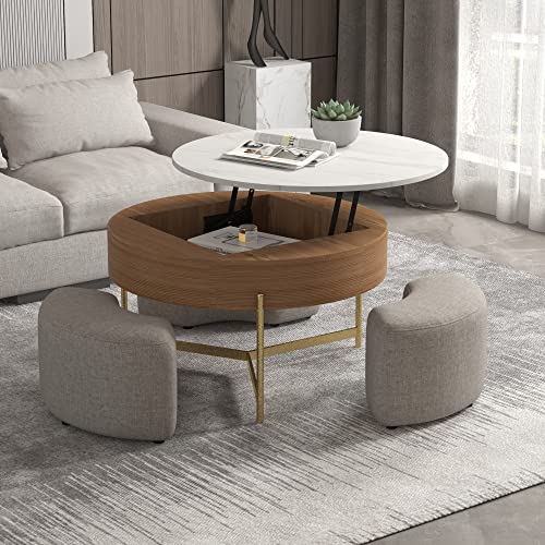 Black Lift Top Round Coffee Table with Stools L3605