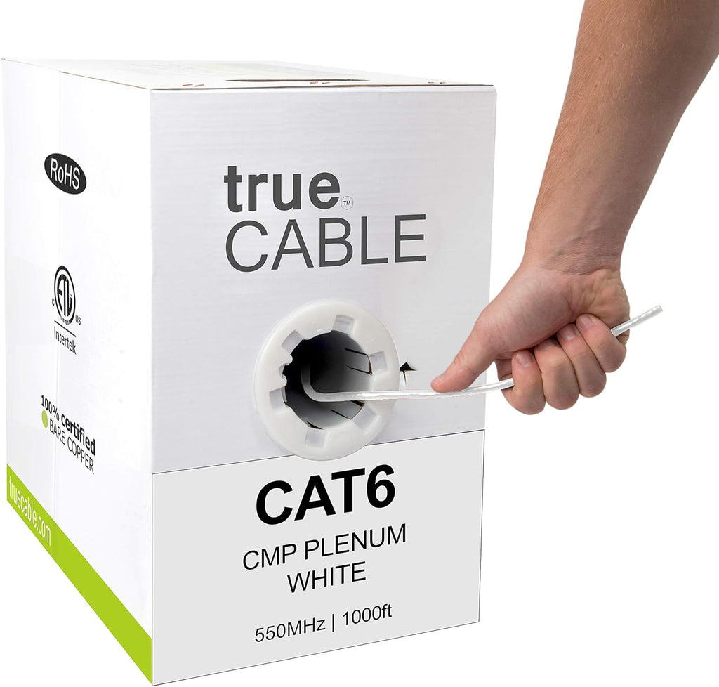 Cat6 Plenum 1000ft Blue 23AWG 4 Pair Solid Bare Copper 550MHz UTP Bulk Ethernet Cable G50896