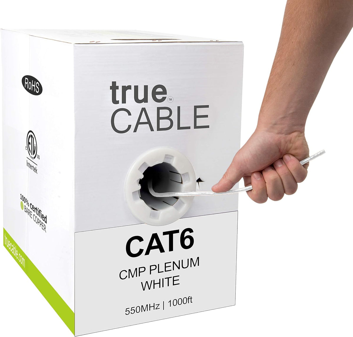 Cat6 Plenum 1000ft Blue 23AWG 4 Pair Solid Bare Copper 550MHz UTP Bulk Ethernet Cable G50896