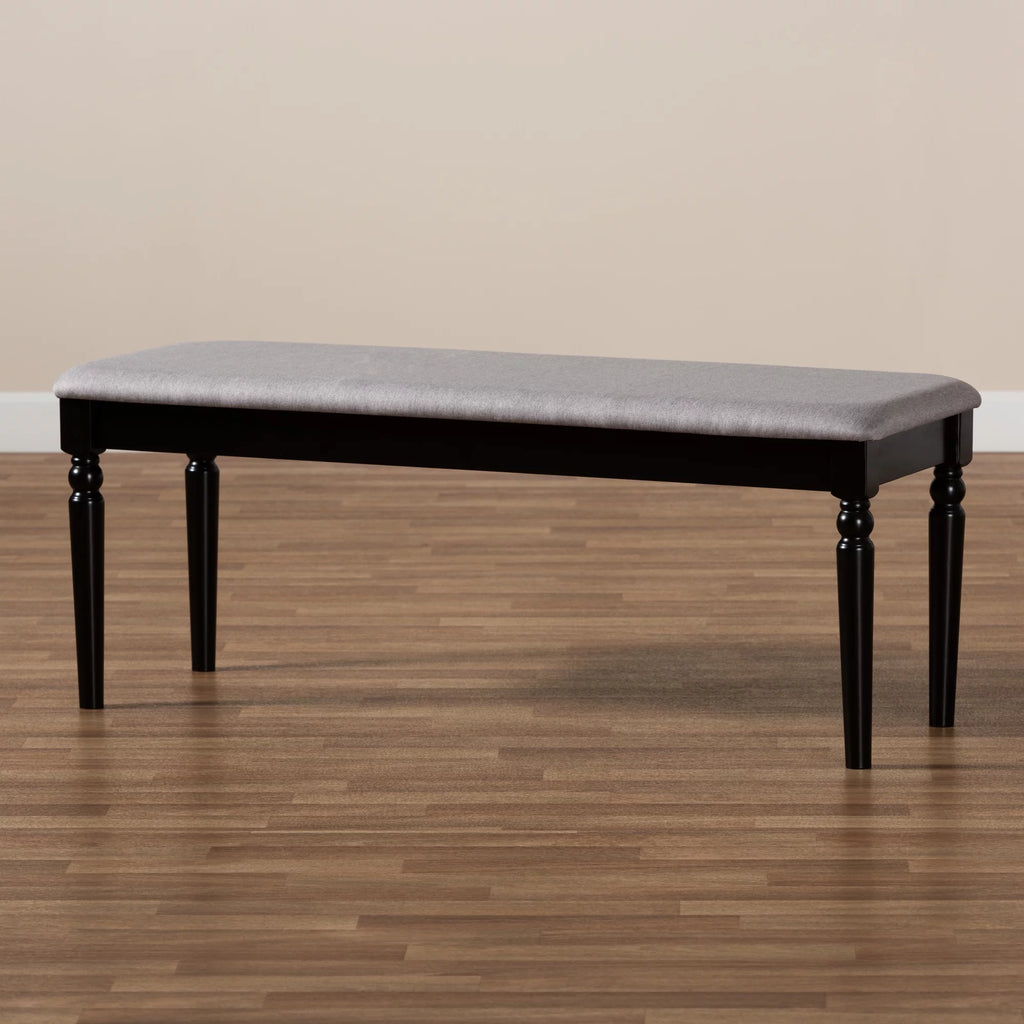 Grey Fabric Upholstered Dark Brown Wood Dining Bench C71024