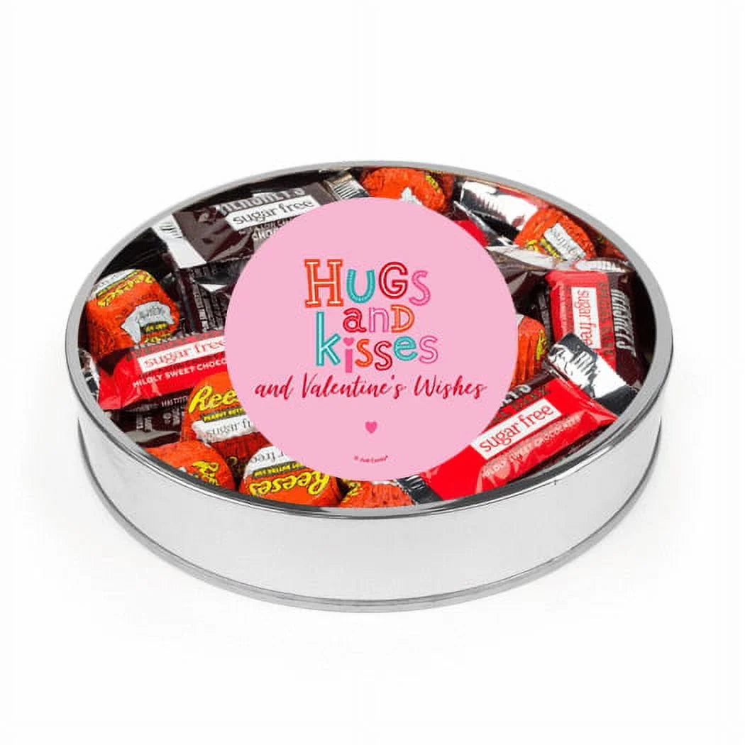 Large Silver Plastic Candy Gift Tin with Sugar Free Chocolate R443946