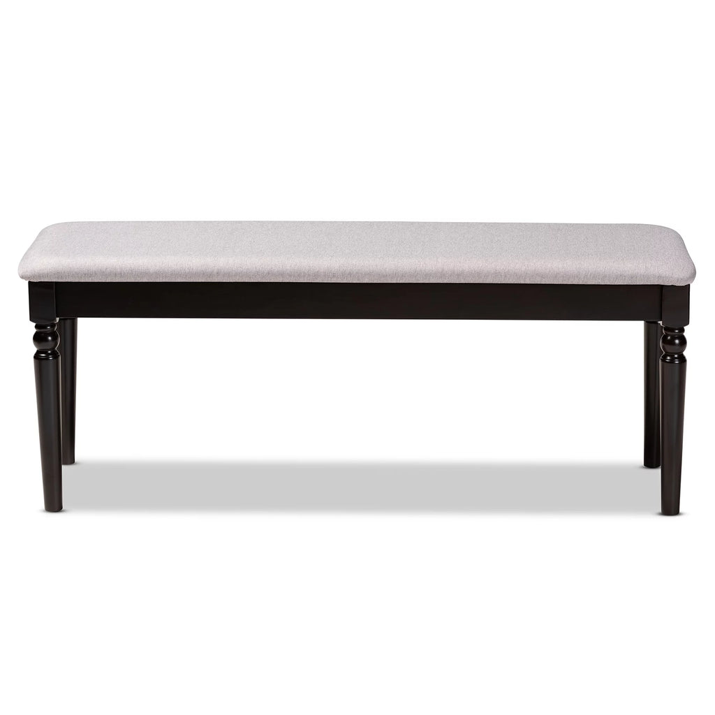 Grey Fabric Upholstered Dark Brown Wood Dining Bench C71024