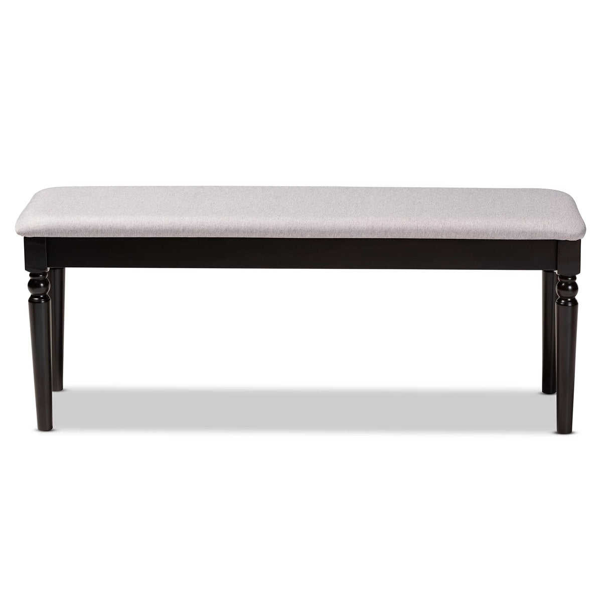 Grey Fabric Upholstered Dark Brown Wood Dining Bench C71024