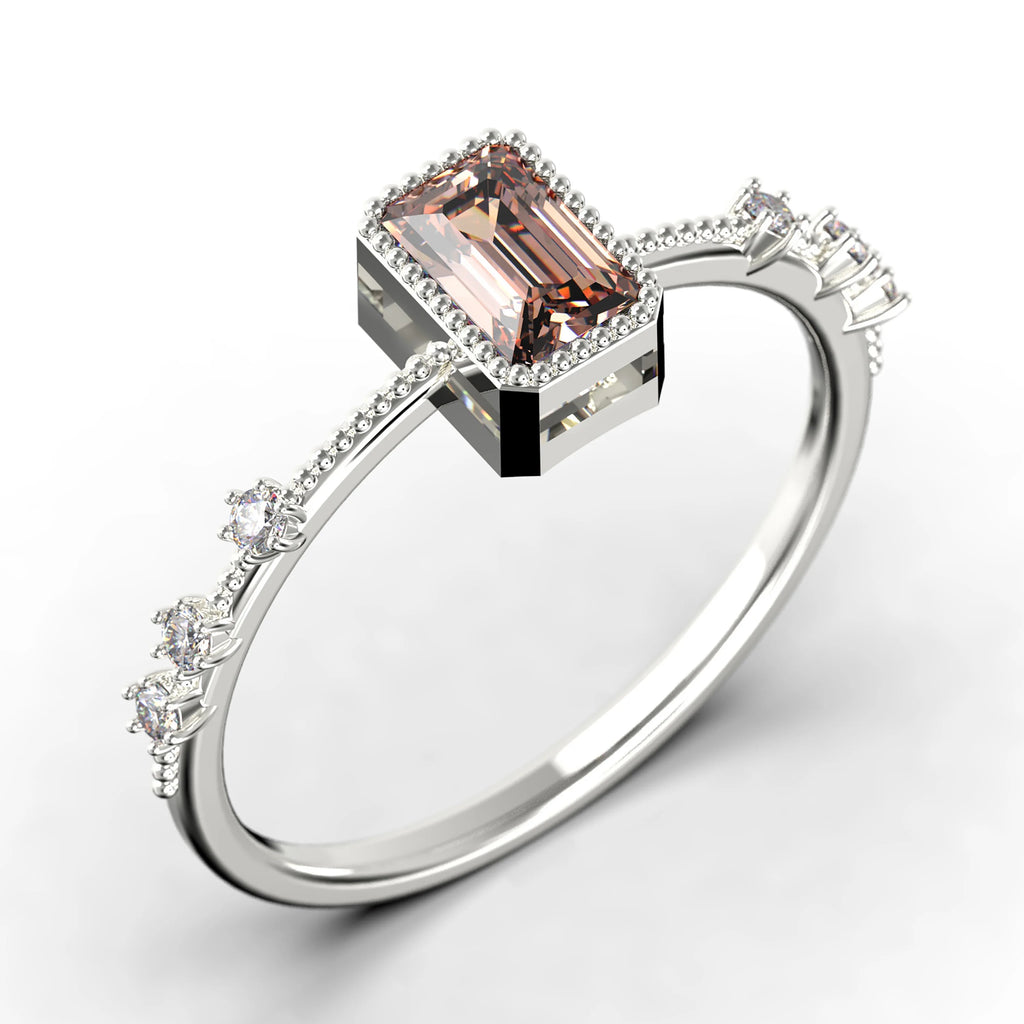 1.25 Carat Emerald Cut Morganite And Diamond Moissanite Thin Engagement Ring in 925 Sterling Silver With 18k White Gold Plating K676137