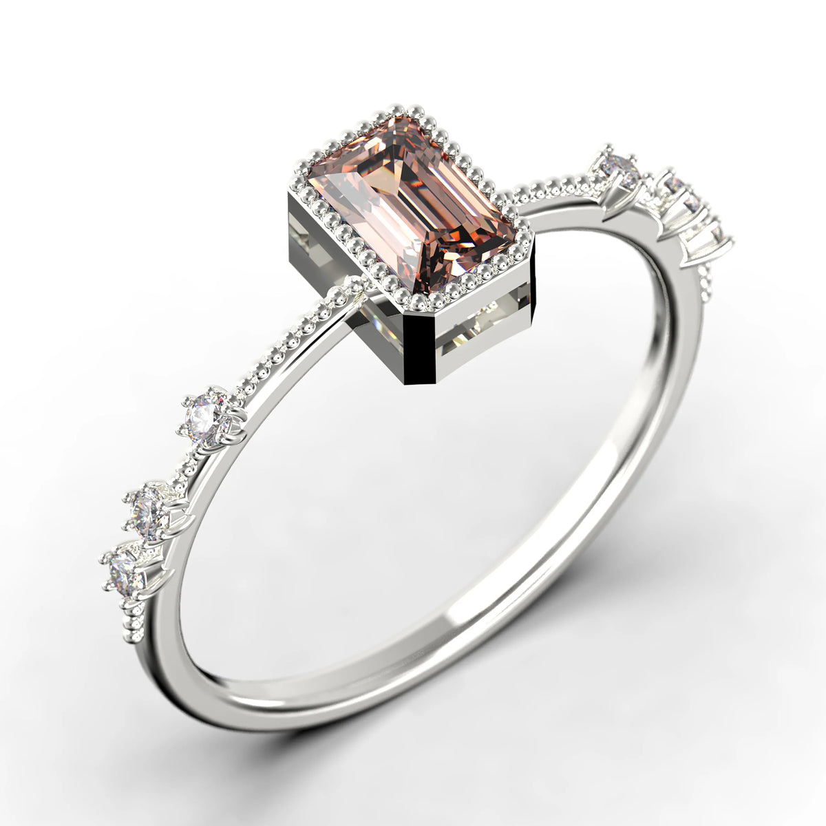 1.25 Carat Emerald Cut Morganite And Diamond Moissanite Thin Engagement Ring in 925 Sterling Silver With 18k White Gold Plating K676137