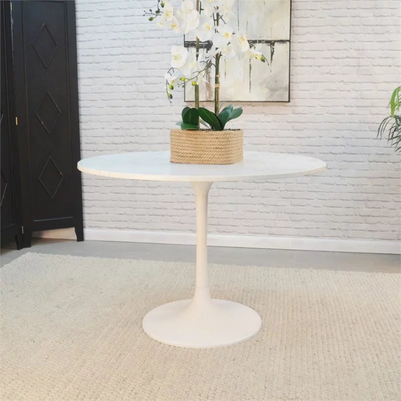 40 Inch Round Marble Top Dining Table with White Base U773