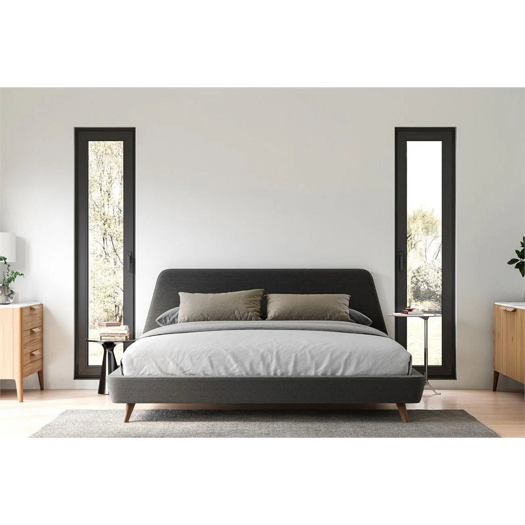 King Wood and Fabric Upholstered Platform Bed Dark Gray C35668