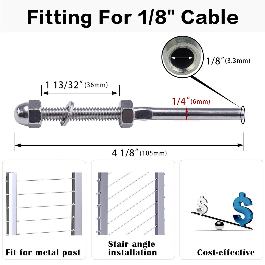 60Pack 1/8" Cable Railing Kit T316 Stainless Steel J6358