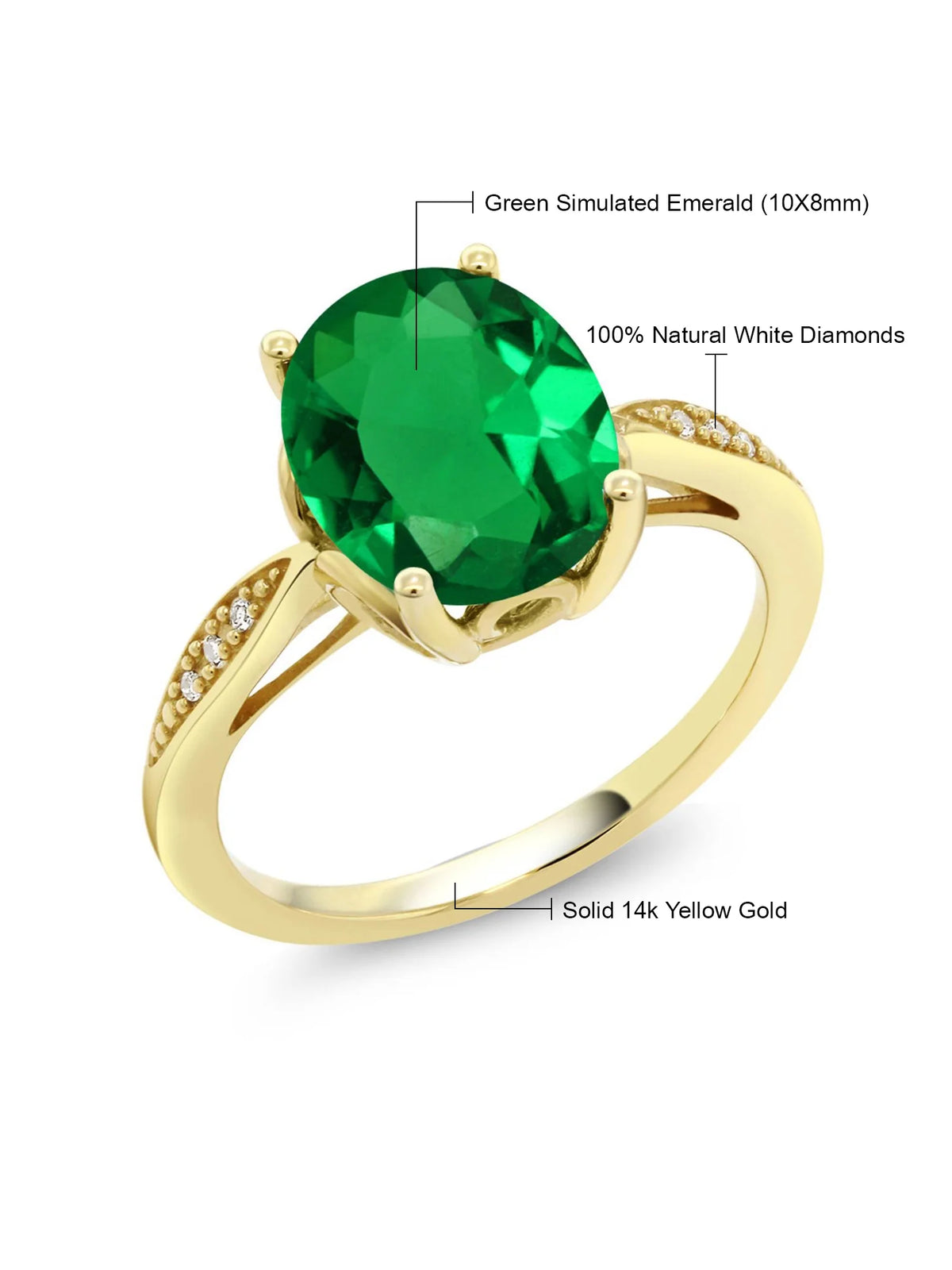 14K Yellow Gold Green Simulated Emerald and Diamond Engagement Ring I3612