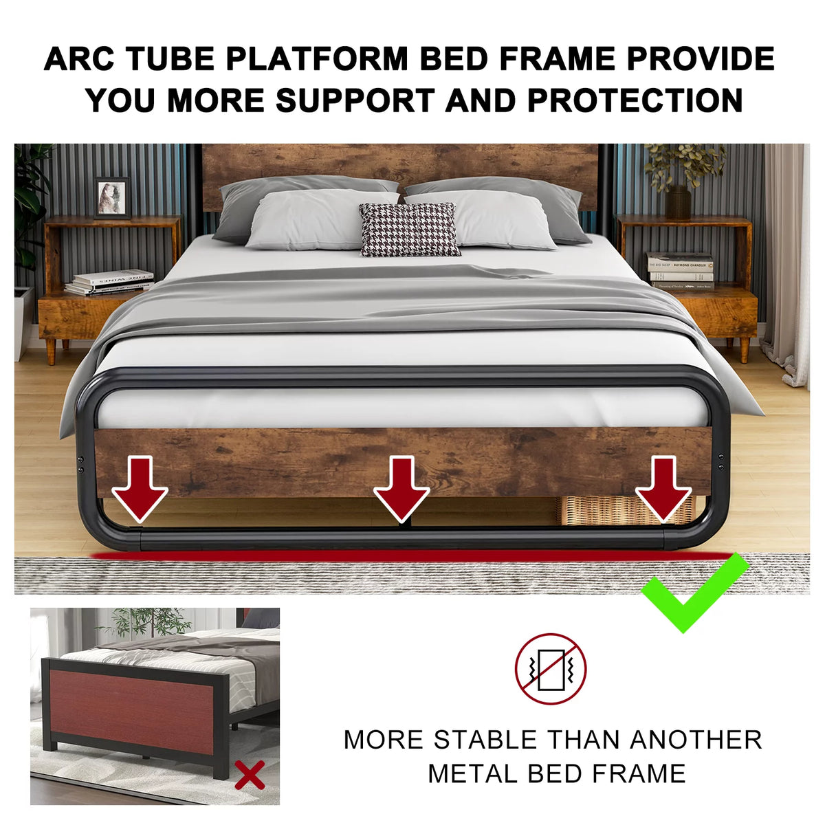 King Size LED Headboard Metal Platform Bed Frame B8530