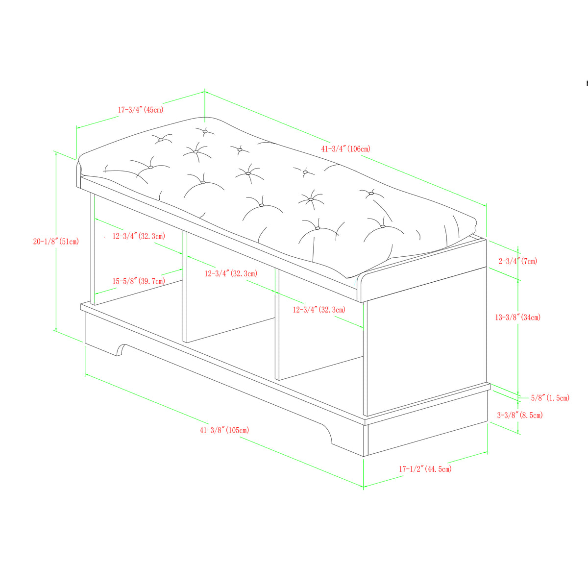 Grey Wash Tufted Storage Bench A9469
