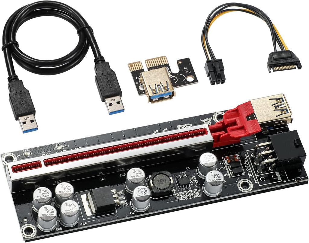 Red 6 PCS PCI-E 1X to 16X Riser Card with 6PIN SATA Power Cable C37774