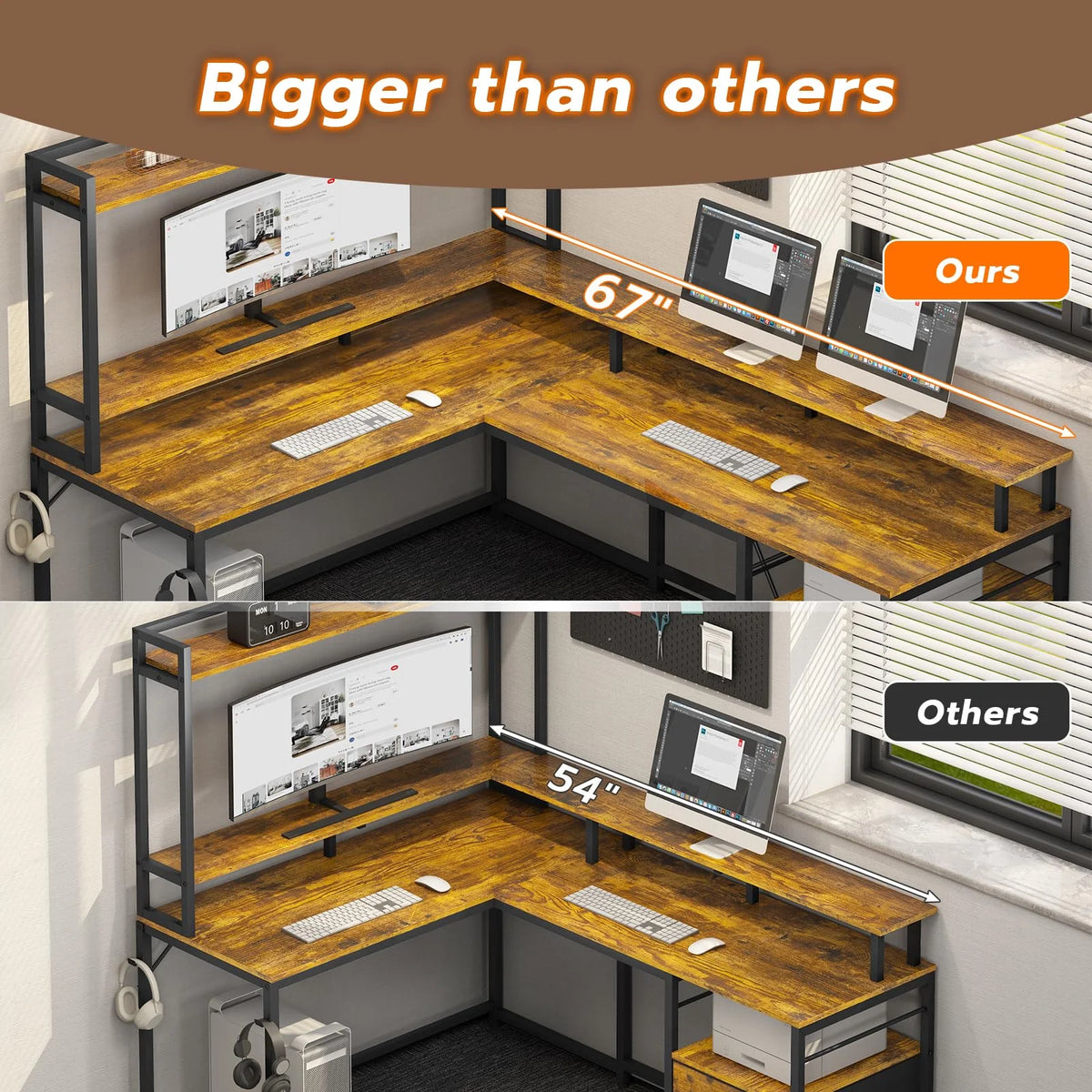 L Shaped Desk with LED Light and File Drawer M5384