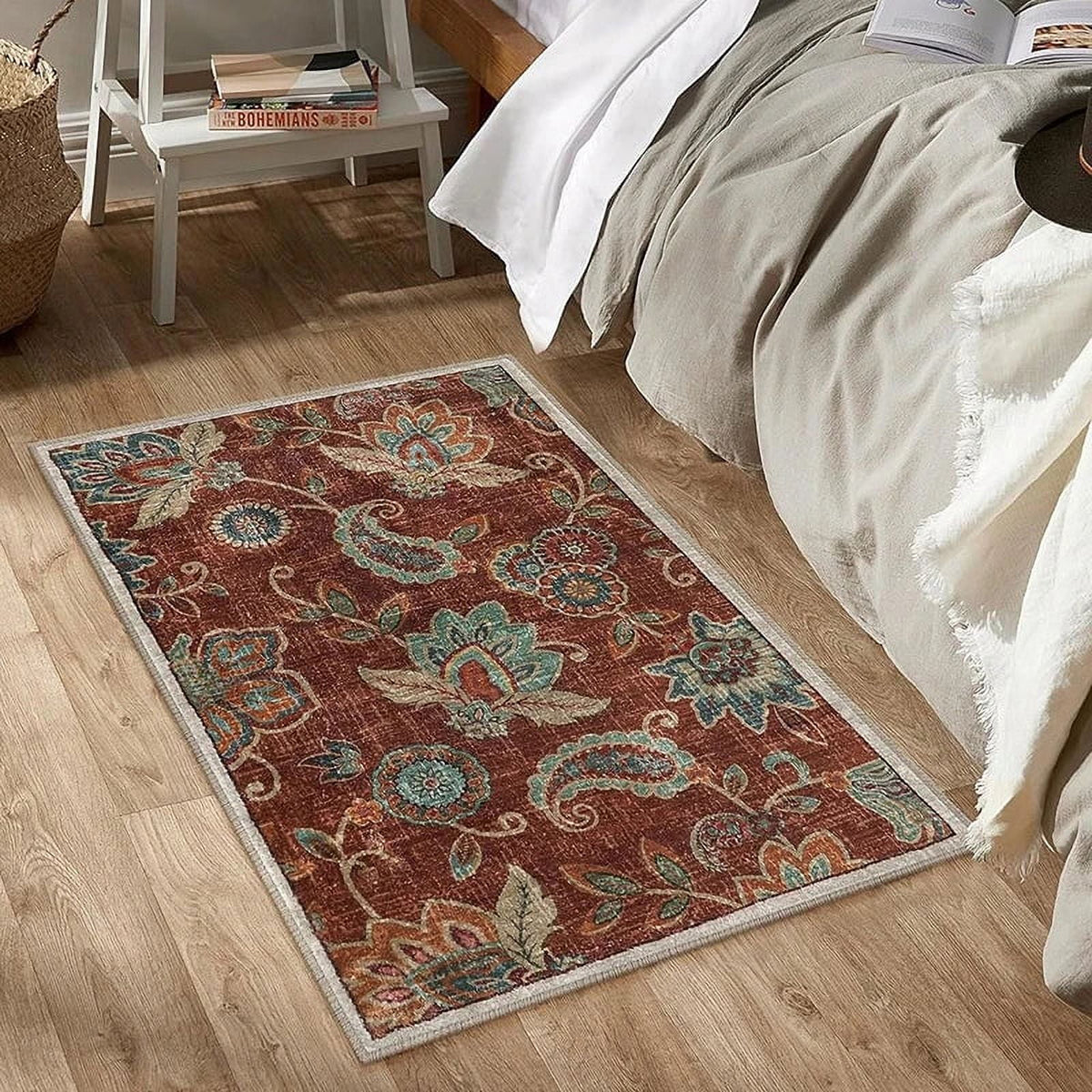 Vintage Flower Area Rug Machine Washable R96612