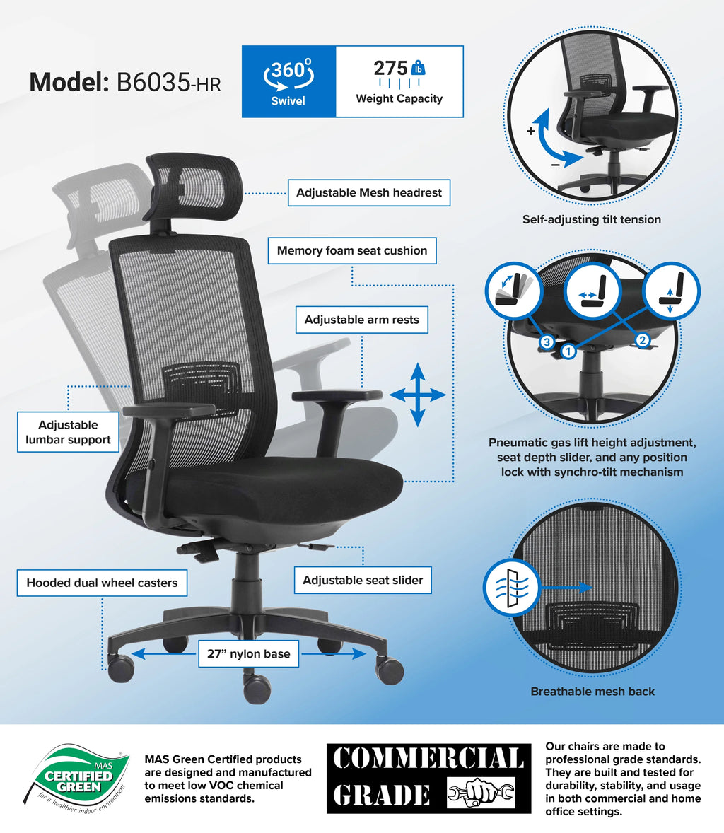 Black Mesh Task Chair with Headrest G8331